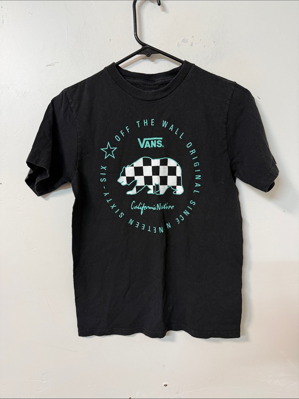Vans Black Tee with Teal Checker Bear Graphic